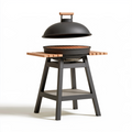 Barbecue au charbon 90 x 60 x 115 cm en acier noir avec tablettes en bois style contemporain