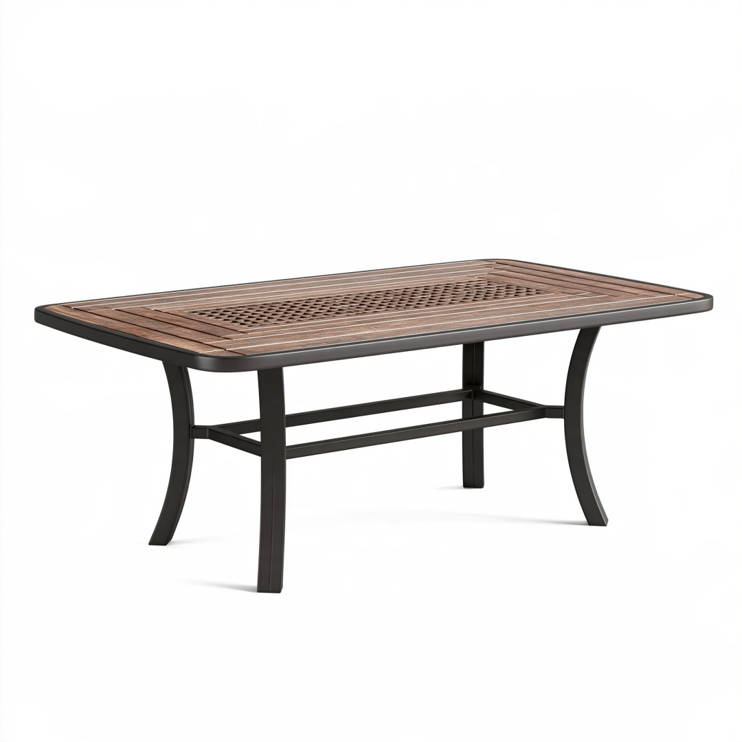 Table de jardin rectangulaire 150 x 90 cm en aluminium brun et noir style contemporain