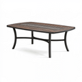 Table de jardin rectangulaire 180 x 100 cm en métal noir et marron aspect bois pour repas extérieur