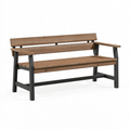 Banc de jardin 150 cm en bois brun et métal noir avec dossier et accoudoirs